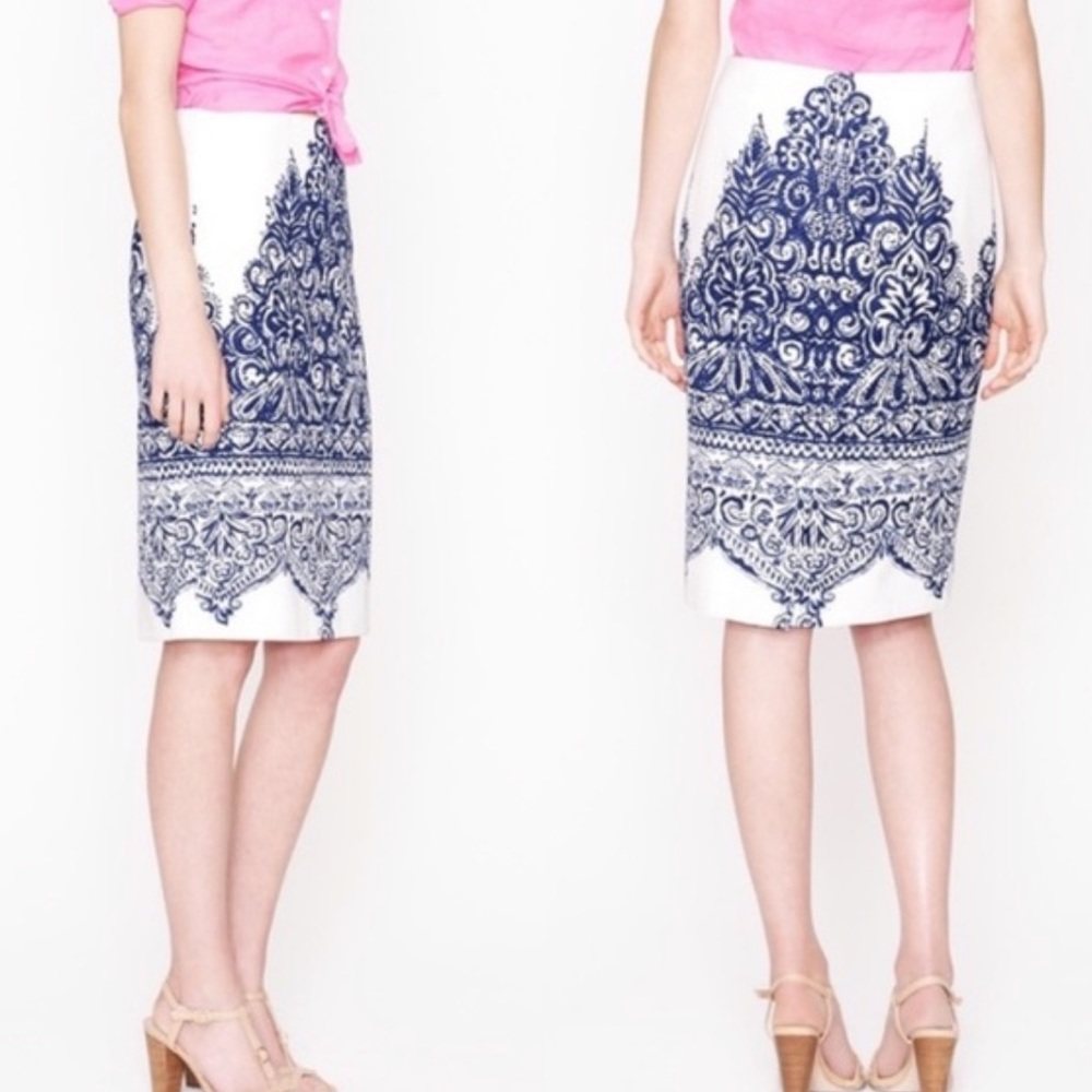 J.Crew No2 Pencil Skirt Porcelain Paisley